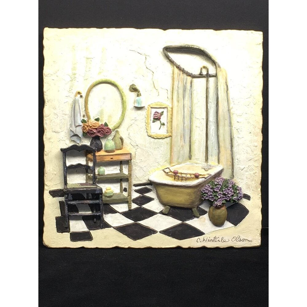 Vintage C. Winterle Olson 3D Wall Art Tile Plaque Bathroom Resin 7"X 7"